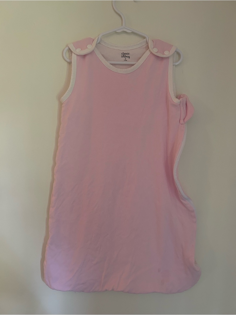 Classic Pink Sleeveless Baby Sleep Sack with White Trim